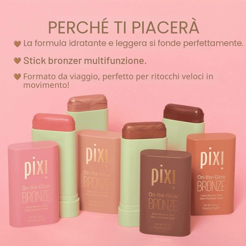 Pixi Beauty On-the-Glow Bronze | Colore: WarmGlow | Stick Abbronzante Idratante per Guance e Labbra | Con Ginseng, Aloe Vera e Estratti di Frutta | Senza Parabeni | 19 g / 0,6 oz