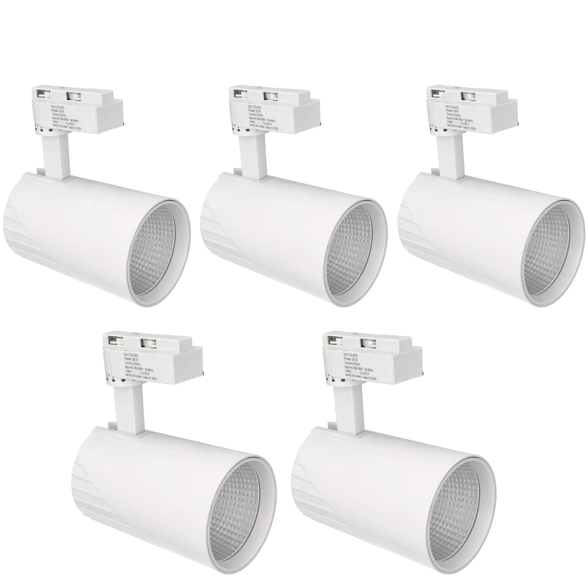 Jandei - Pack x5 Foco Techo Led Carril 30W, Blanco Neutro 4200K, 3000 Lúmenes, 185V-265V AC Monofásico, Aluminio Vestidor, Escaparate, Tienda, Oficina. (Blanco)
