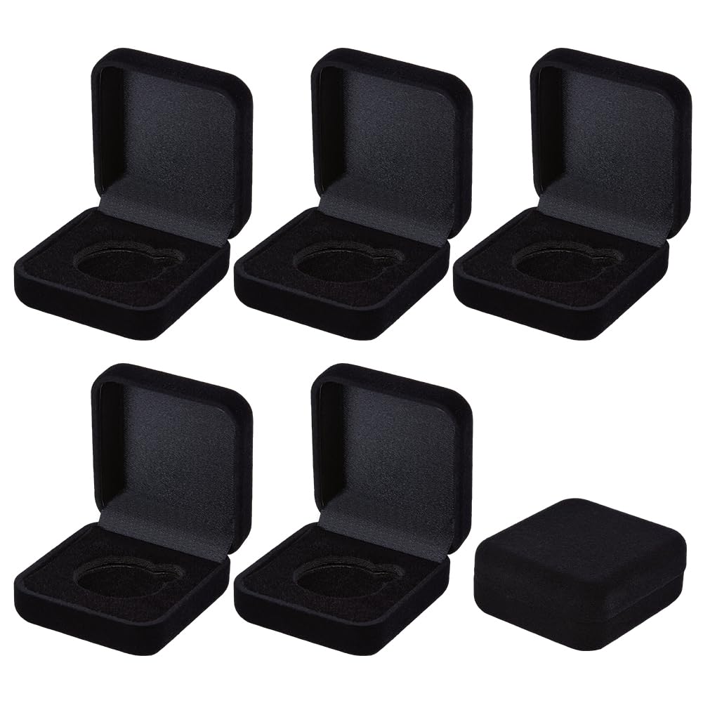 6 espositori per monete sfida, in velluto nero, con medaglione, 5,7 x 5,3 x 2,3 x 2,5 cm, scatola protettiva per monete commemorative, medaglie, gettoni da collezione