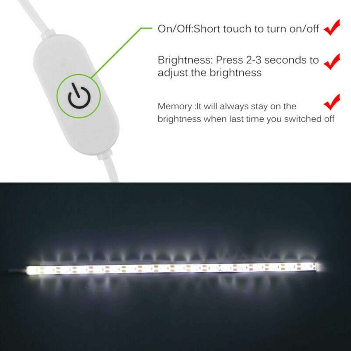 LNKA LED Sewing Machine Light Strip Kit - 12 Inch Cut-to-Fit LED Strip w/18 Bright White LEDs, Smart-Touch Dimmer and 6 Foot USB Power Cord