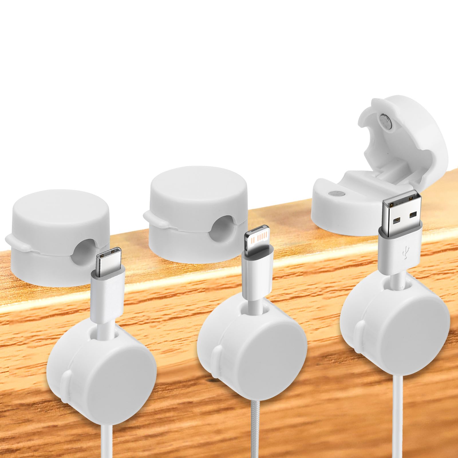6pcs Magnetic Cable Management Clips, Phone Charging Holder, USB Wire Manager Keeper - Desk Cable Charger Cord Organiser for Home, Nightstand, Office, Wall, Car - White