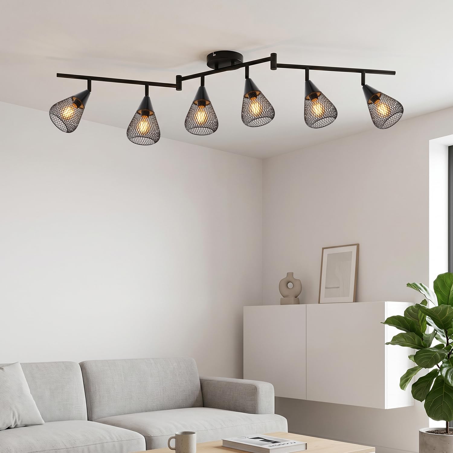 LVWIT Faretti LED da Soffitto Orientabili con 6 Luci E14, Faretto da Interno Moderna, Faretti Soffitto per Barra, Salotto,Cameretta, Cucina (Senza Lampadina)