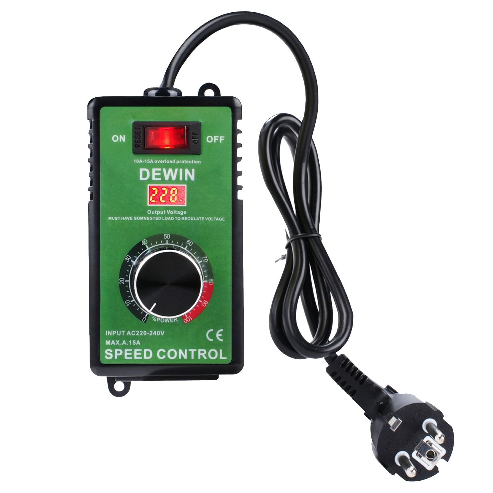 DEWIN Regolatore di velocità 220V 15A 4000W Regolatore Velocita Trapano Regolatore di Tensione Dimmer Utilizzo per Smerigliatrice Angolare/Soffiatore Trapano a Mano