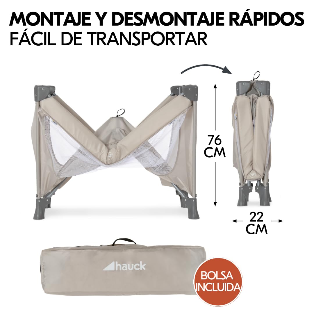 hauck Dream N Play Set de Cuna de Viaje Bebe con Colchon y Mosquitera - Parque Infantil Plegable y Portátil con Accesorios - Bolsa de Transporte – Montaje Fácil - Beige
