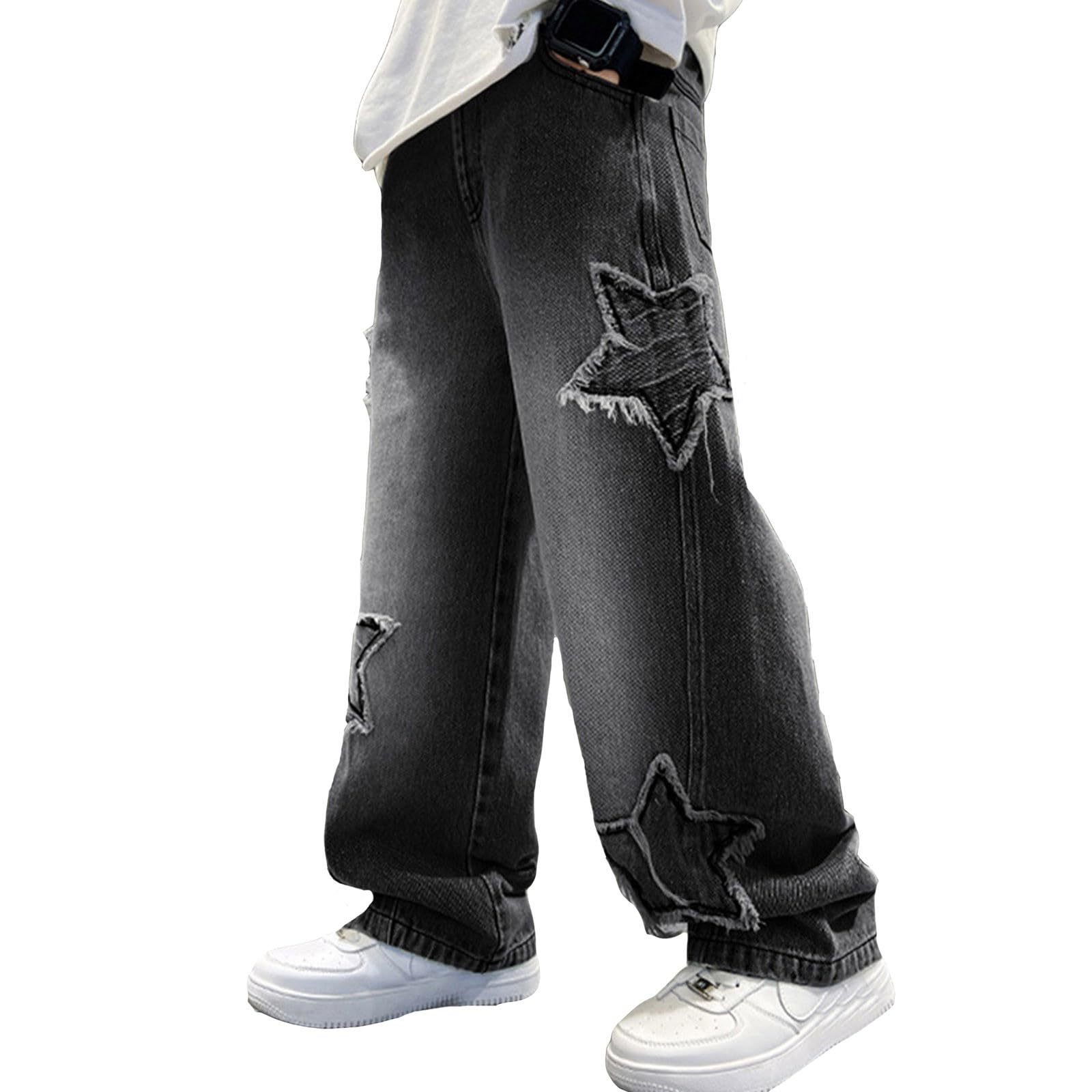 Genérico Vaqueros elásticos para niño Diseño Unisex niño y niña Corte Amplio sin apretar Tejido Denim Resistente Elásticos y cómodos Apto para Uso Escolar Jeans Estilo Y2K Costuras reforzadas
