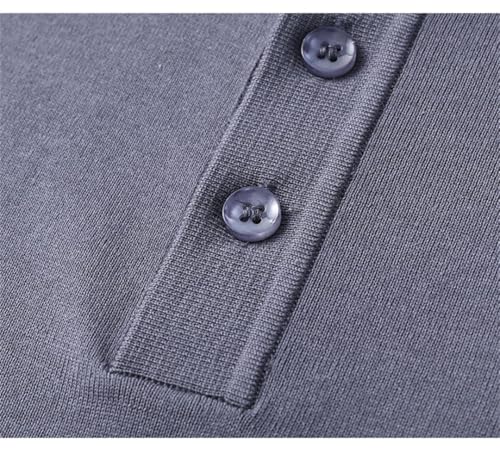 Men Summer Solid Thin Knitting Short Sleeve Turn Down Collar Breathable Pullovers4