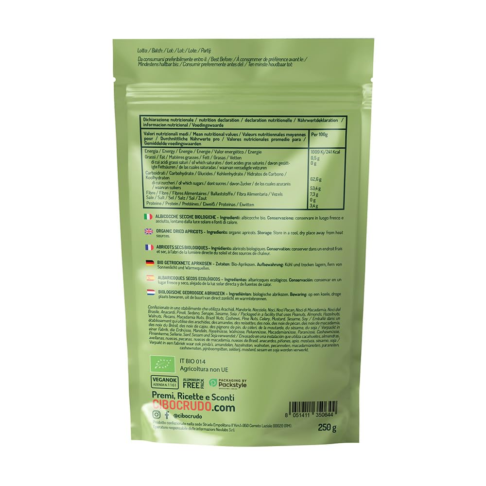 Albicocche Secche Biologiche - 250g. Albicocca Disidratata Raccolta a Mano. Frutta Secca Senza Zucchero Aggiunto. Essiccate al Sole non Trattate non Solforate.