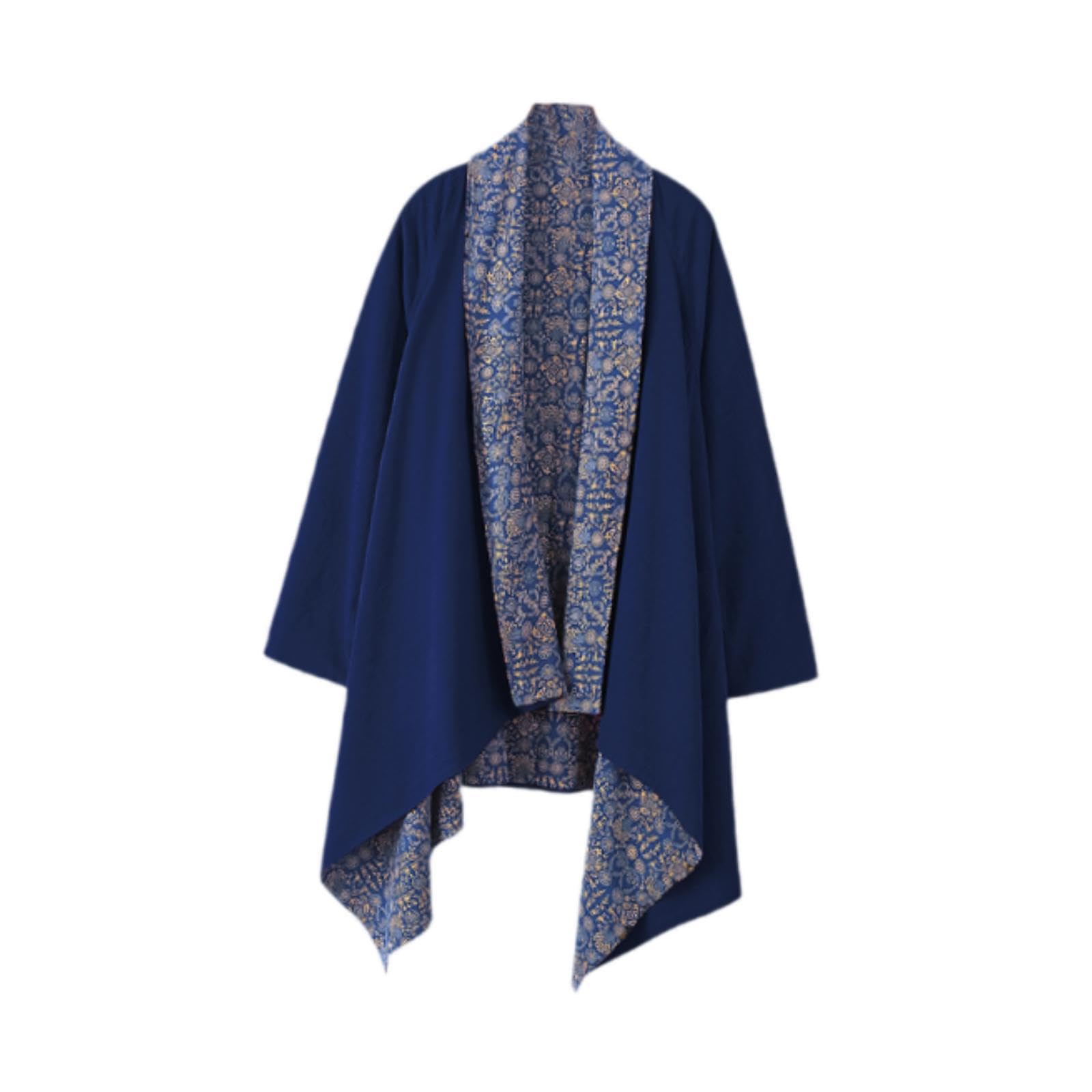 shopora Men'S Cardigan Reversible Ethnic Loose Coat Cotton Linen Drape Cape Overcoat Blue | Mens Clothing | Coats & Jackets-picture-16