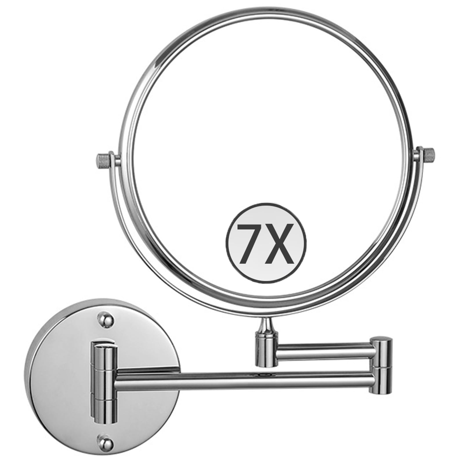 SXFSDOU 8" Wall Mounted Makeup Mirror with Magnification, Double Sided Magnifying Mirror, Rotatable Adjustable Cosmetic Vanity for Bathroom,Chrome,7X