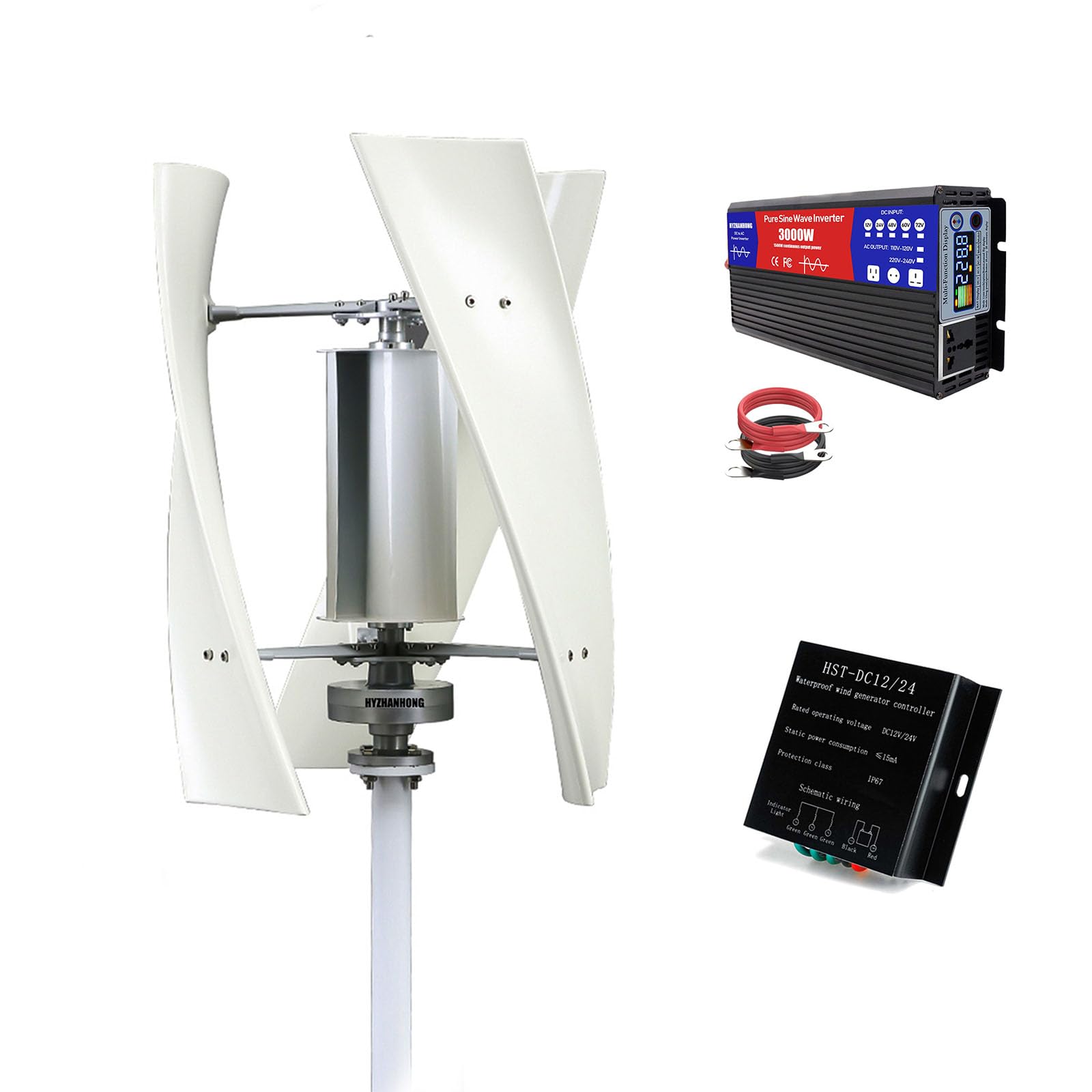 HYZHANHONG 10000W Vertical Axis Wind Turbine Generator Low Noise Low Start Wind Speed 12V 24V 48V220V Windmill Off Grid System with Mppt Controller+Inverter,12V