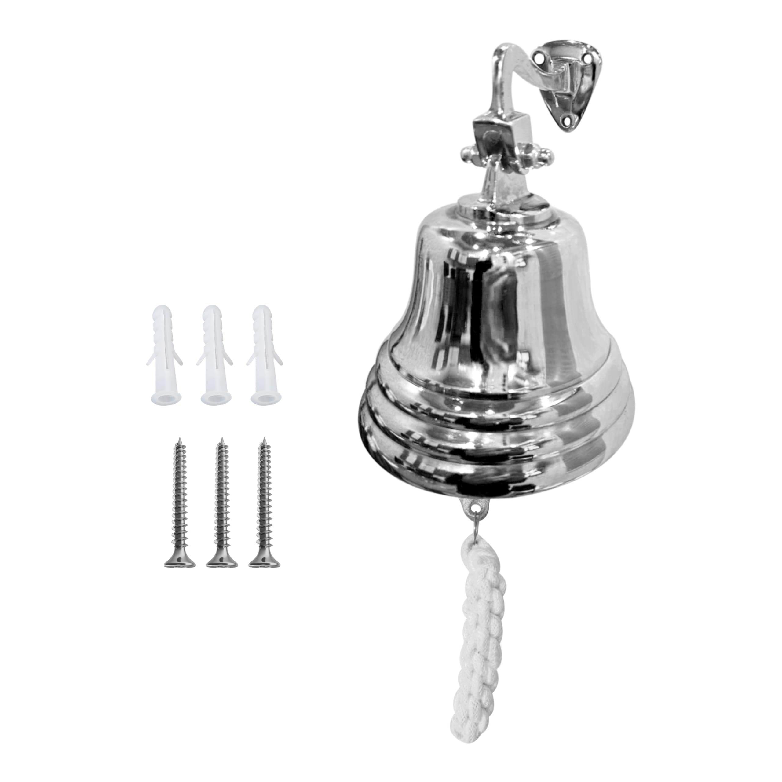 ARSUK Campana Nautica 5" in Alluminio - Campanella da Parete con Corda - Stile Vintage per Casa, Giardino, Porta d’Ingresso, Bar, Pub, Scuola o Barca - Suono Potente e Nitido