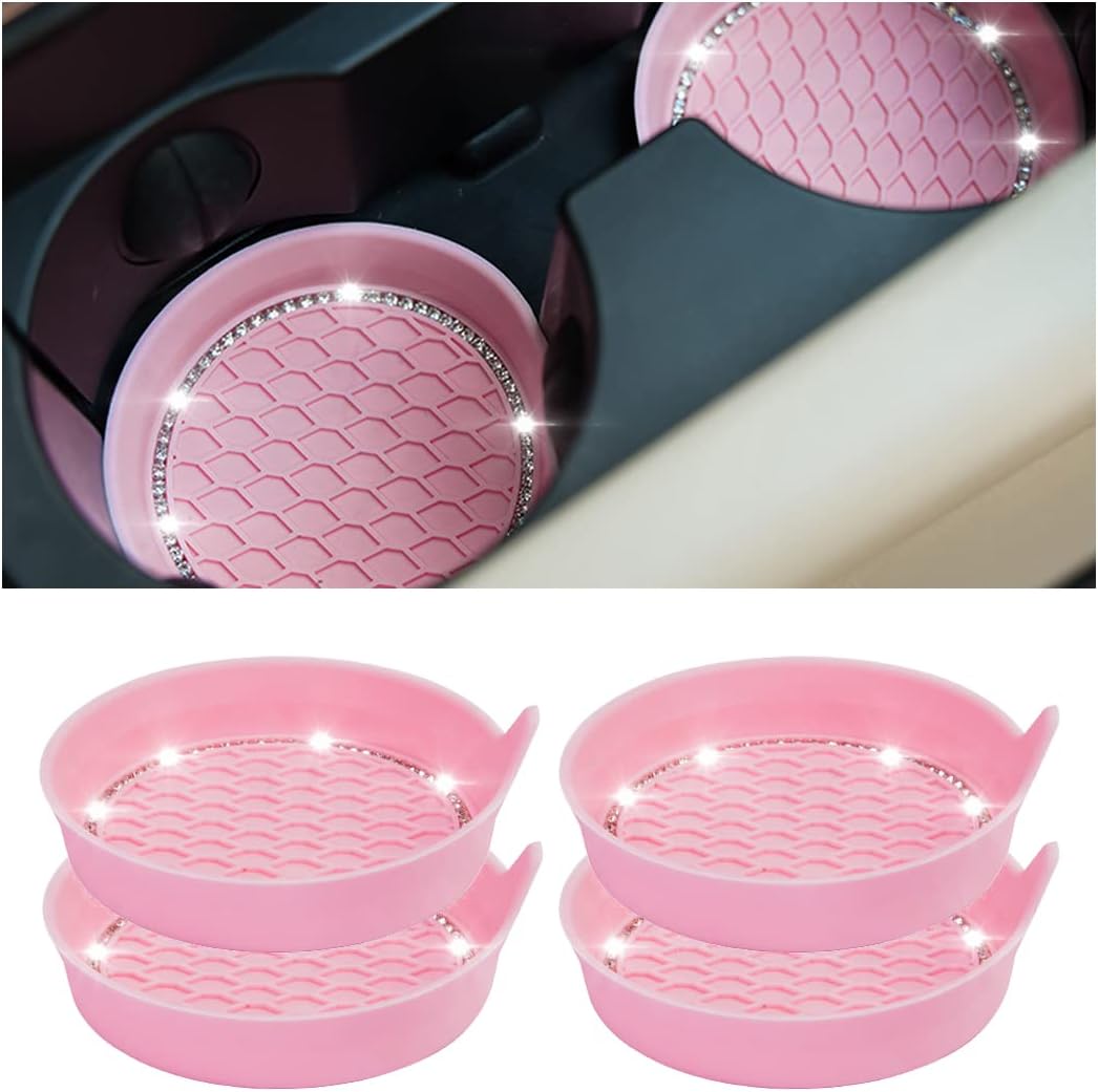 AUCELI Bling Car Cup Holder Coaster, 4 Pack Rhinestone Non