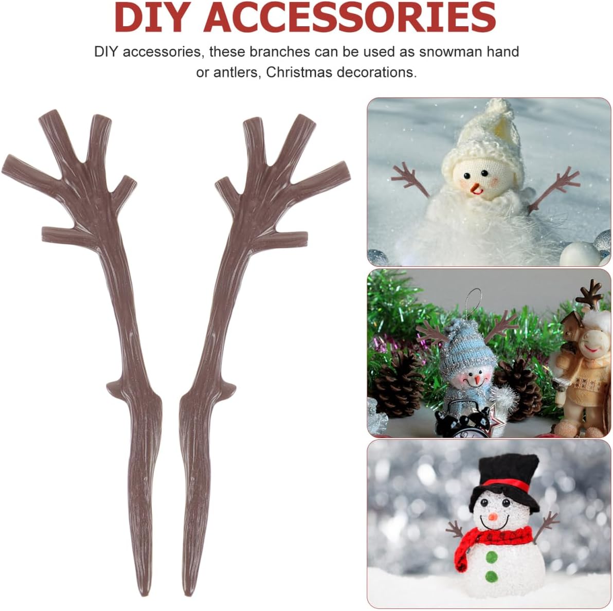 Kisangel 100Pcs Plastic Snowman Hand Antler Branches DIY Christmas Craft Accessories Lightweight Tree Decorations for Holiday Home and Party