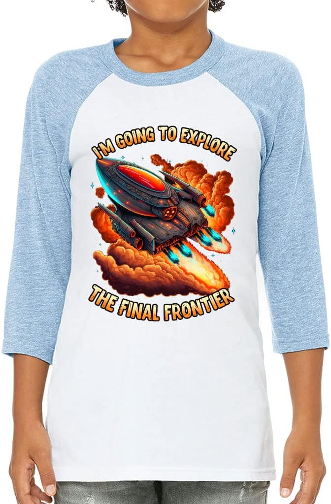 Space Ship Kids' Baseball T-Shirt - Printed 3/4 Sleeve T-Shirt - Beautiful Baseball Tee