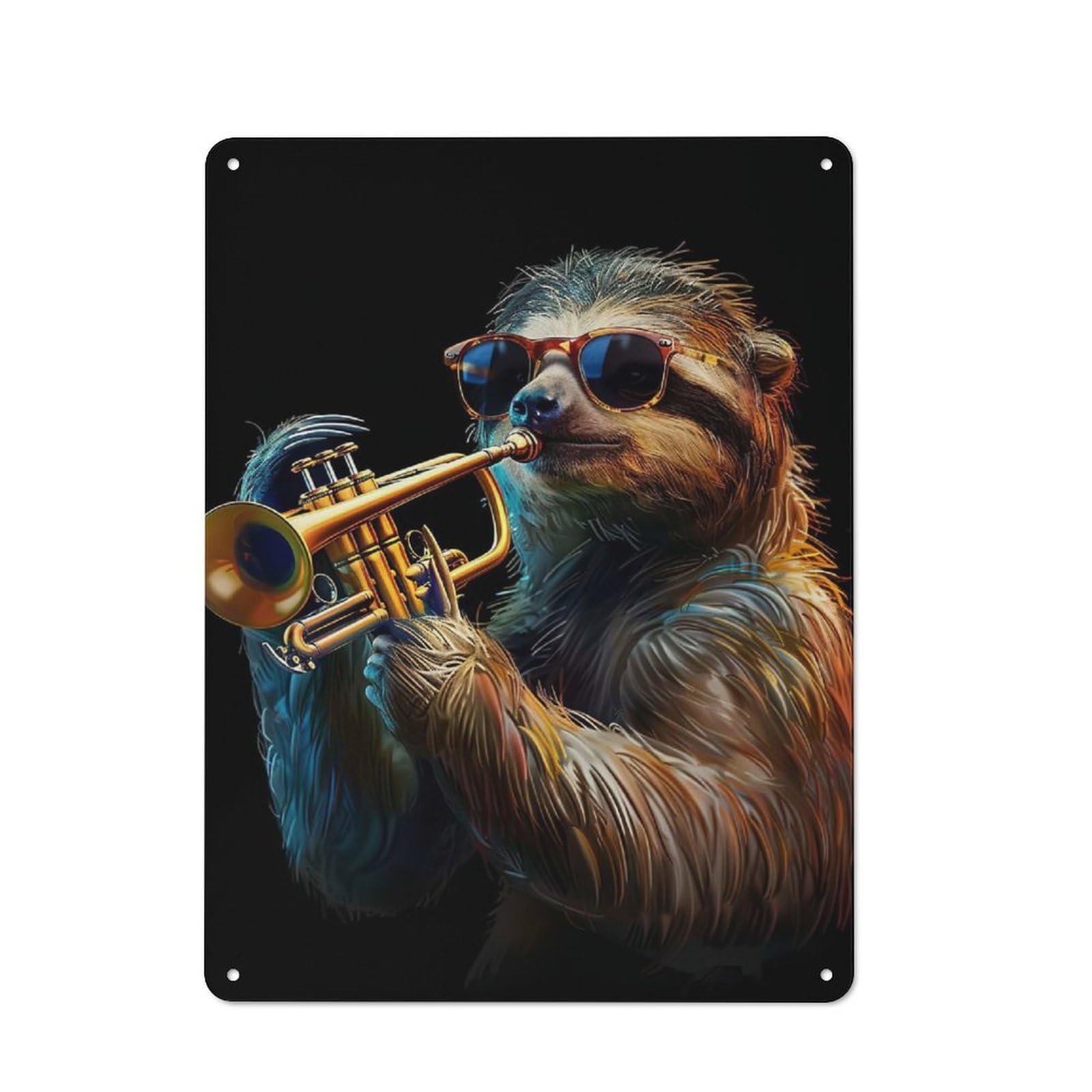 Junmoney Style Metal Wall Sign 40X30cm Featuring Sloth Trumpet For Living Room Wall, For Metal Sign Collectors, For Garage And Workshop Walls
