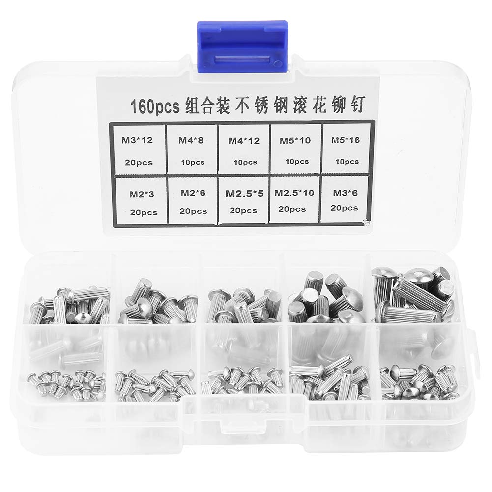 Omabeta Rivet 160Pcs Stainless Steel Rivet M2/M2 5/M3/M4/M5 Round Head Rivet Assortment Setfastening Parts