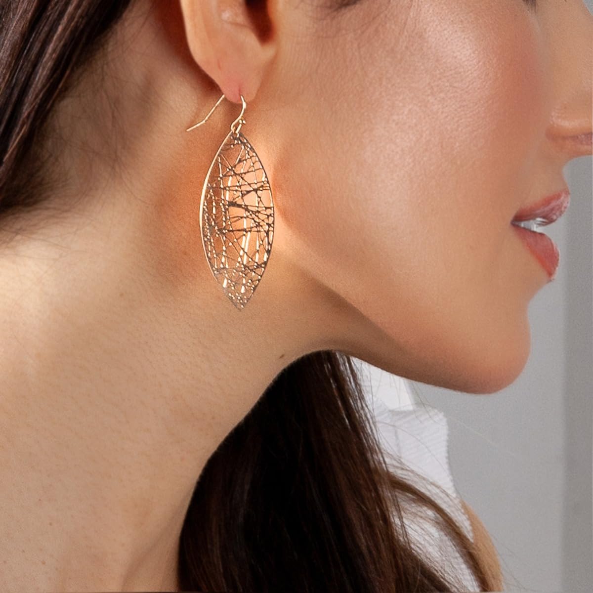 Boho Leaf Dangle Earrings for Women - Gold or Silver Tone Dangly Filigree Earrings - Lightweight Statement Earrings - Image 8