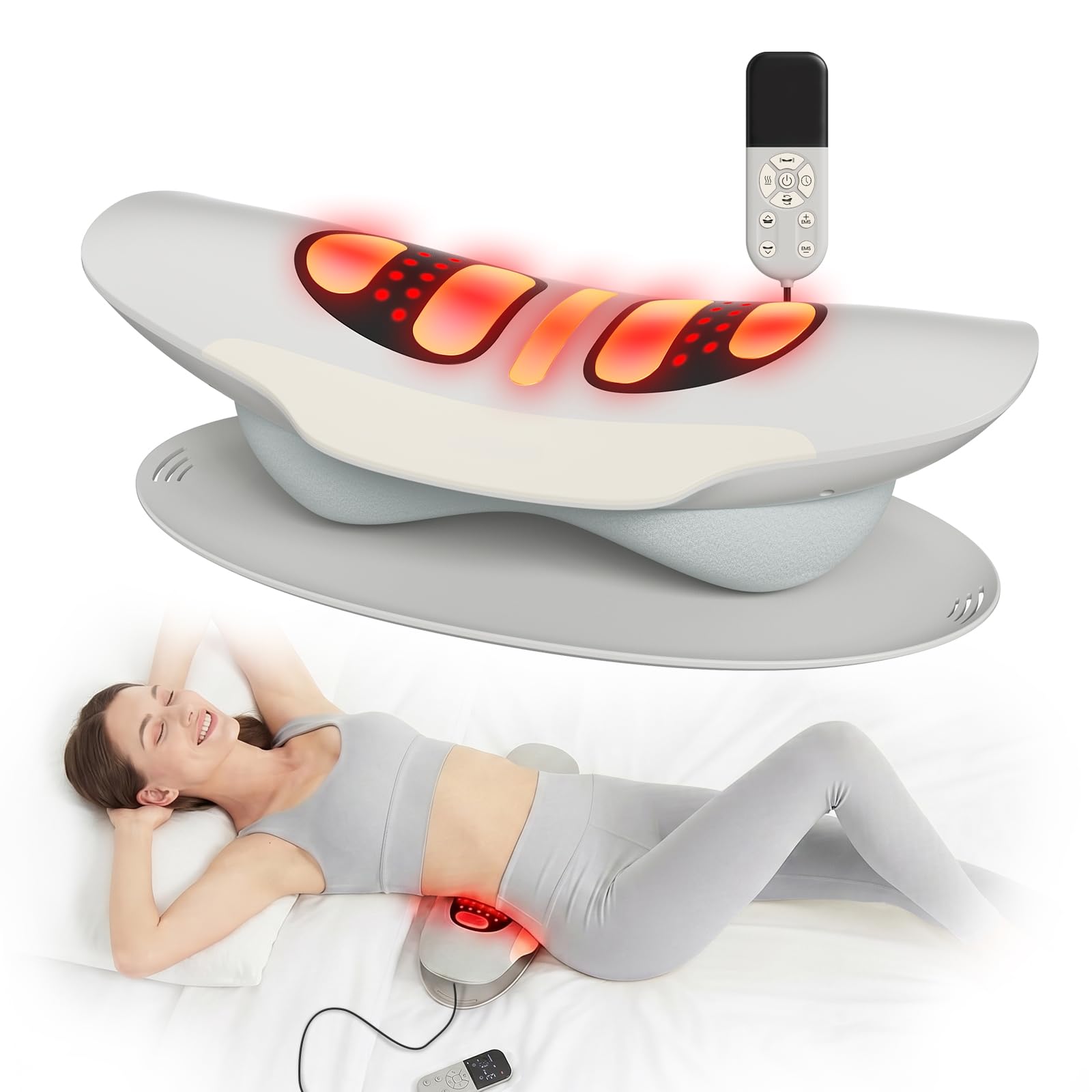 Dispositivo di Trazione Lombare, Massaggiatore Intelligente per Lombare, Sollievo Dolore Schiena & Sciatica, Allungamento Colonna con Oscillazione e Altezza Regolabile, Relax