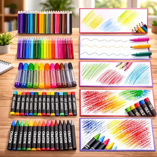 Image of WISHKEY 150 Pieces Art Set for Kids with Case, Art and Craft Supplies Kit for Drawing and Painting, Color Set with Markers, Water Colors, Brush, Color Pencils, Crayons (Pack of 1, Pink)