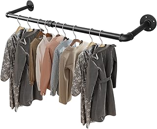 Livabber Industrial Pipe Clothes Rack, Heavy Duty Detachable Iron Garment Rack Wall Mounted, Rustic Saving Space Clothes B...