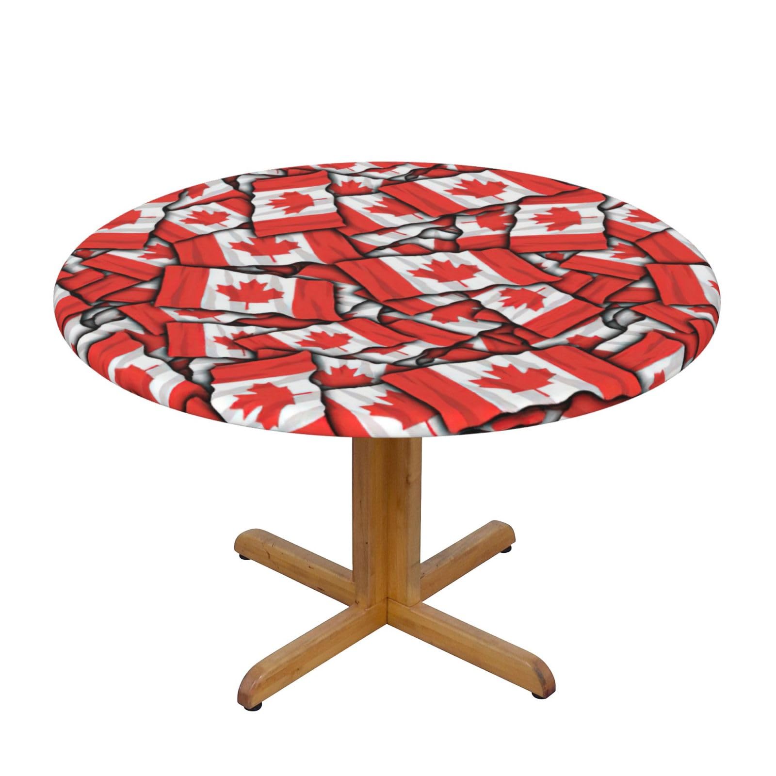 Nappe ronde drapeau canadien lavable pour stopper les taches sur la table