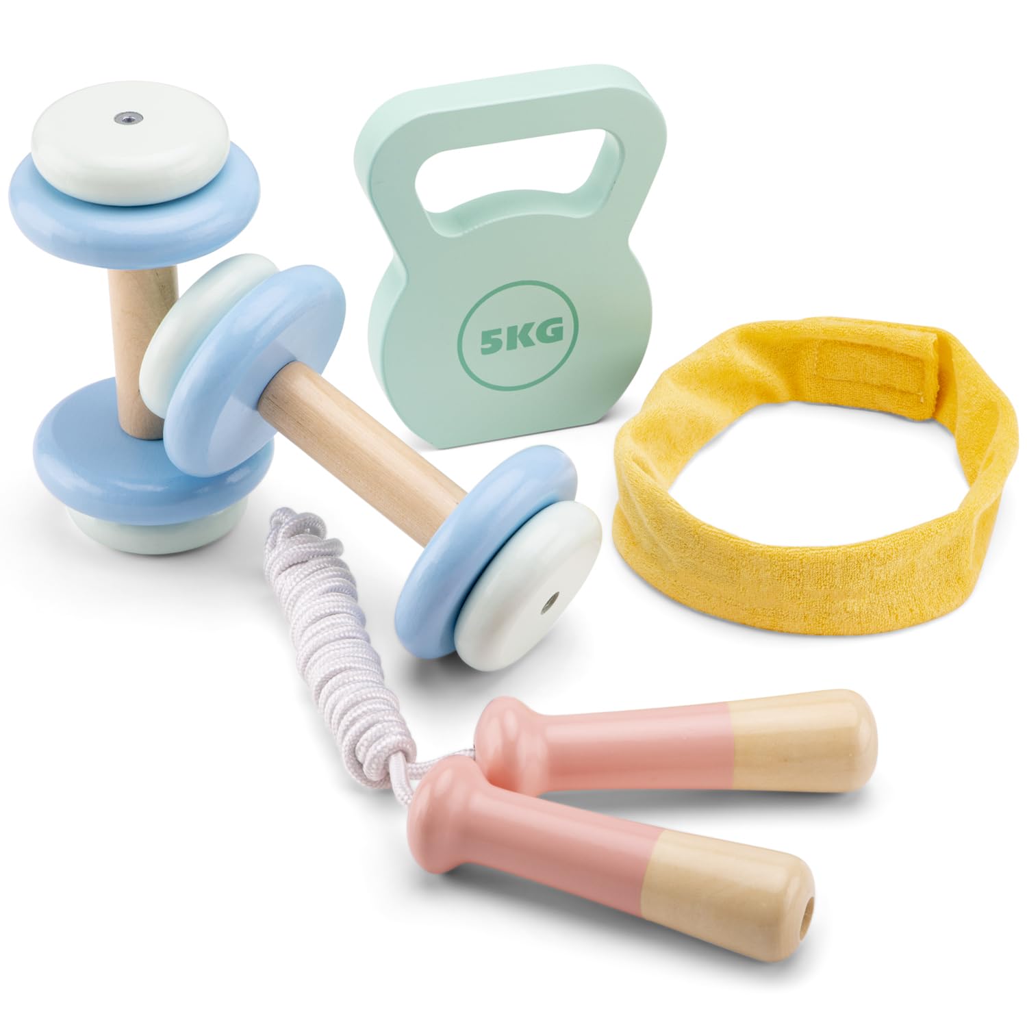 Woet® Wooden Toy Fitness Set for Kids - Pretend Play Exercise Toy - With Accessories - Age 3 Years+