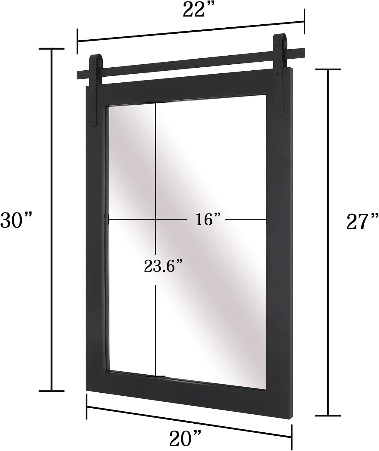 Farmhouse Wall Mirror Rustic Vertical Wood Framed Bathroom Mirror, Barn Door Style Decorative Vanity Mirrors, 22x30 INCH Black