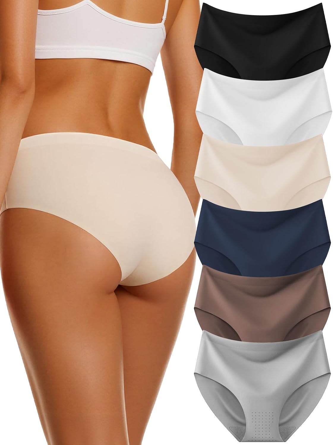 Yifumen Seamless Underwear for Womens No Show Hipster Panties Breathable Invisible Cheeky Bikini Soft Stretch Ladies 6 Pack (US, Alpha, Small, Regular, Regular, A-6 Pack-Multicolor)