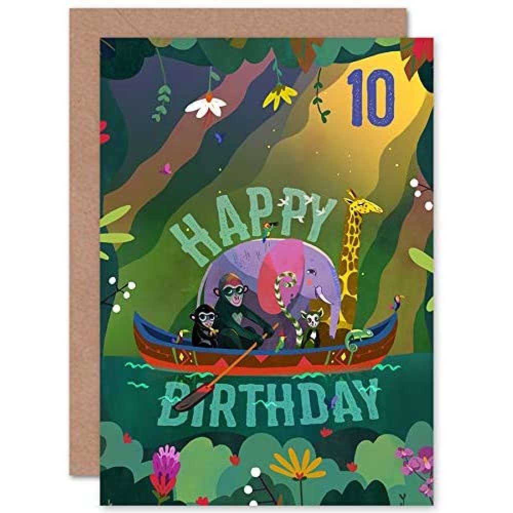 Wee Blue Coo Jungle Boat Kids 10th Birthday Card
