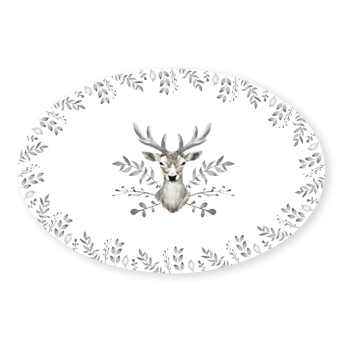 Yöl Serving Plate Large Silver And White Stag Range Porcelain Festive Christmas Dinner Setting Decor