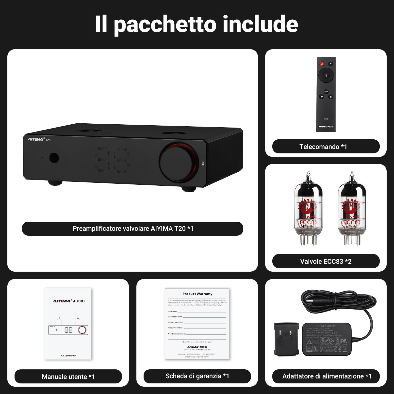 AIYIMA T20 Preamplificatore valvolare bilanciato LME49720 HiFi Home audio mini preamplificatore RCA XLR trigger 12V