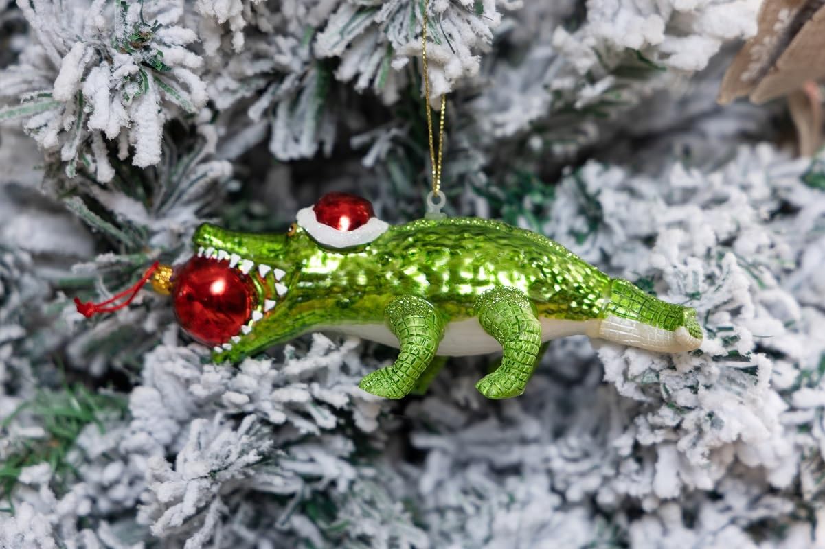2 Pack 6.7'' Glass Alligator Christmas Ornament, Hand Painted Glass Crocodile Alligator Ornaments for Christmas Tree Decorations - Image 4
