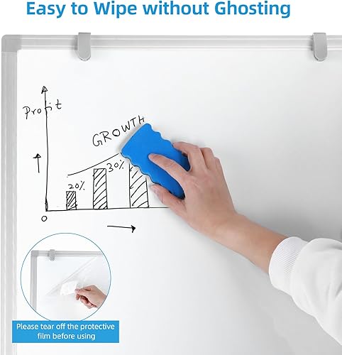 Miniatura 4 de Pizarra blanca móvil de 36 x 24 pulgadas, pizarra magnética de borrado en seco, caballete portátil con ruedas para oficina, aula, hogar, color blanco