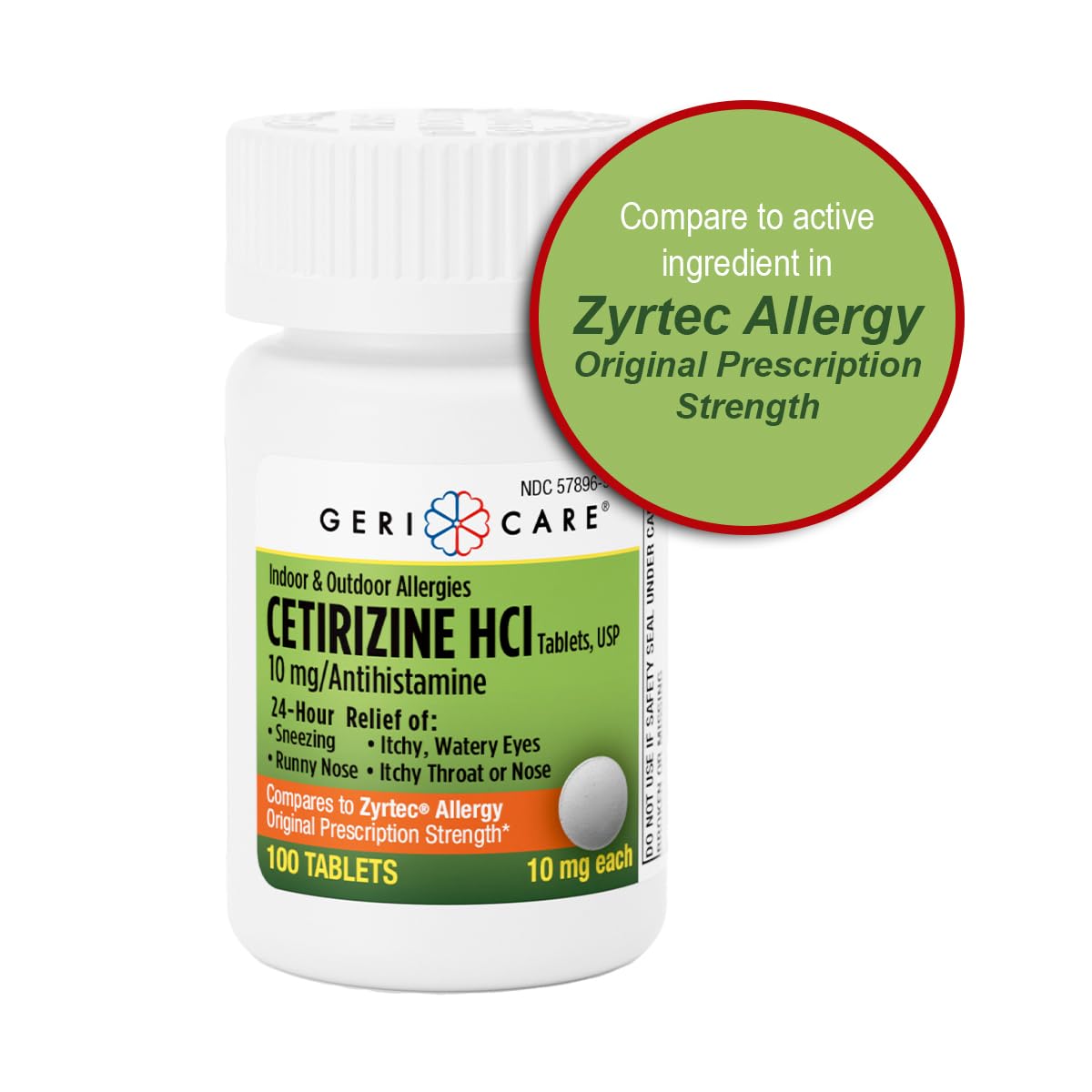 GeriCare Cetirizine HCI 10mg Antihistamine Tablets, 100 Count – 24 Hour Seasonal & Year-Round Allergy Relief for Indoor & Outdoor Allergies, Sneezing, Runny Nose, Itchy Eyes & Throat — Amazon image 3