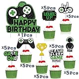 NITCAN 36 Pieces Gamer Boy Video Gaming Party Theme Cake Cupcake Toppers Decorations,Happy Birthday