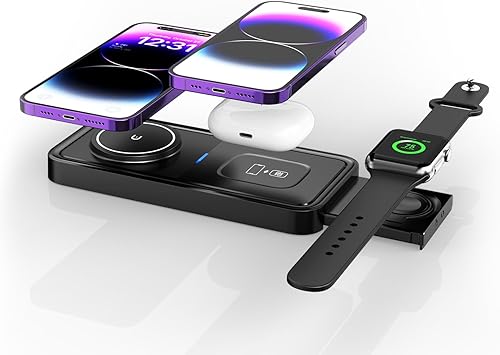 Palrey Cargador inalámbrico magnético 3 en 1, almohadilla de carga inalámbrica de 15 W, estación de carga segura para iPhone 141312, Apple Watch