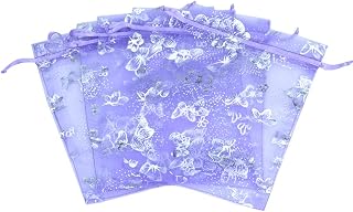 Tovip Wholesale 100PCS Organza Bag Butterfly Design Wedding Pouches Jewelry Packaging Bags (Light Purple, 5x7 (13x18cm))