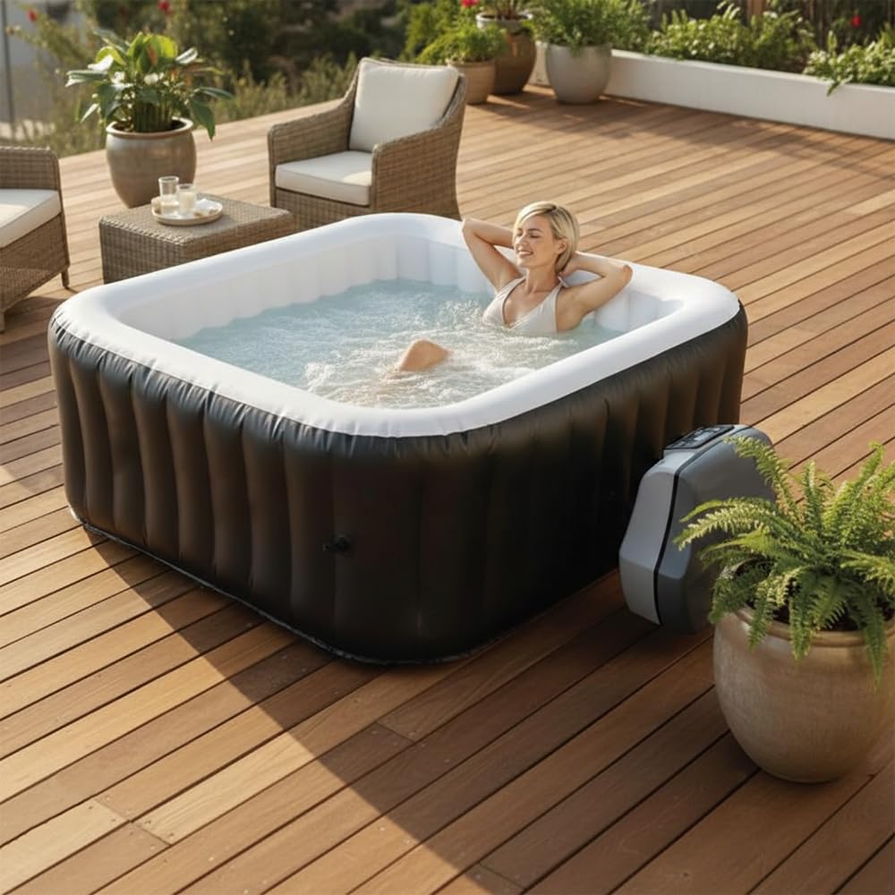 Piscina Idromassaggio Quadrata ARMONIA 4 Posti | Spa Gonfiabile con Riscaldamento, Sistema Filtrazione e Copertura con Accessori Inclusi
