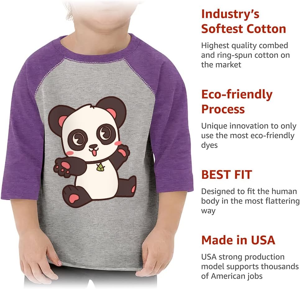 Cute Panda Toddler Baseball T-Shirt - Illustration 3/4 Sleeve T-Shirt - Printed Kids' Baseball Tee