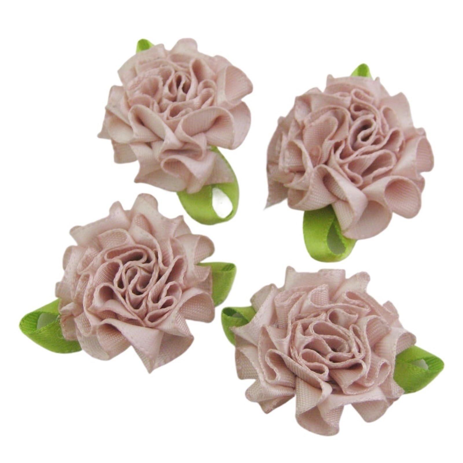 30Pcs About 1" Rosettes Ribbon Flowers With Leaf 30MM Accessories DIY Crafts Sewing(Skin)