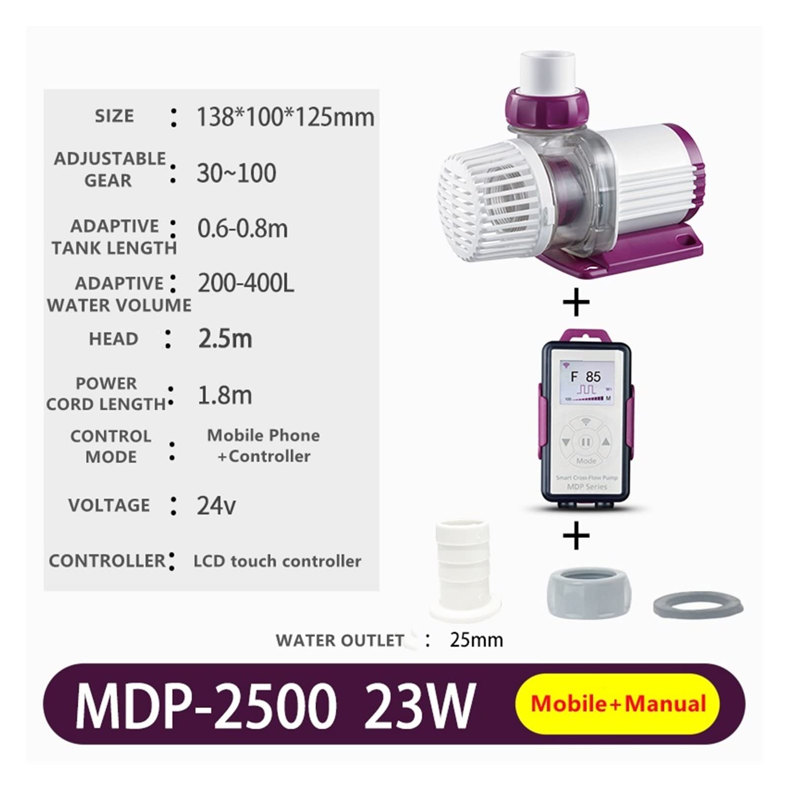 Bomba sumergible pequeña ajustable Pantalla LCD con control Wifi MDP-2500 3500 5000 8000 10000 Bomba de agua for acuario(MDP-2500)