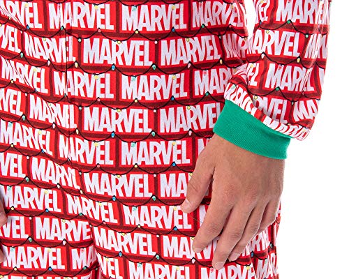 Marvel Logo Unionsuit with Christmas Lights Adult Onesie Pajamas Pjs3