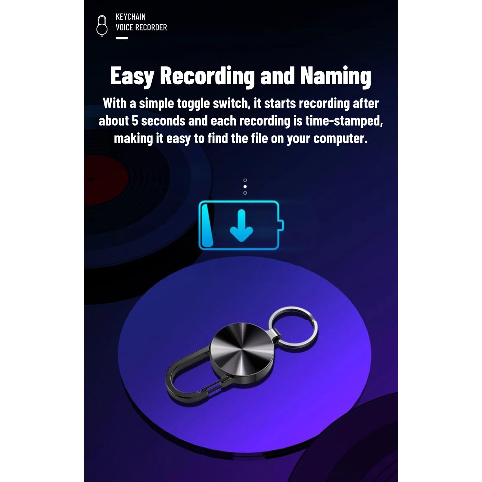 Enregistreur à Commande Vocale, Enregistreur de Poche, Conception de Mini Porte-clés, Réduction du Bruit HD sans Perte, Lecteur MP3, Cadre en Métal pour Réunions éducatives,