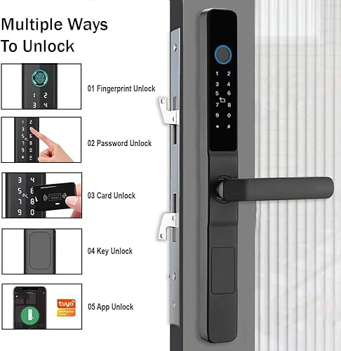 Miniatura 3 de Cerradura de puerta inteligente para puertas corredizas de aluminio, huella digital, código de acceso, tarjeta IC, llave mecánica, embutido