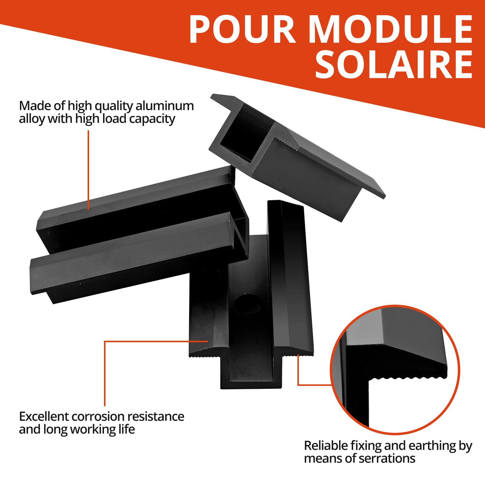 GETLITOOL PV Montageschiene Zubehör, 10PCS Aluminium Mittelklemme Photovoltaik Solarpanelen für Modulhöhe 30-42 mm, Solarmodule Halterung Klemmen zur Montage von 40x40 Solarprofil Aluminiumprofilen