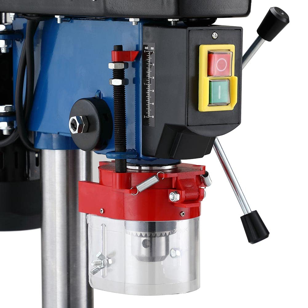 Bakaji Trapano Elettrico a Colonna da Banco Potenza 350W Velocita 1450rpm Regolabile con Mandrino 13mm Arresto di profondità e Piano a Forare Regolabili Ampia Base con Fori di fissaggio