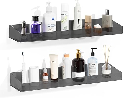 Estantes acrílicos para baño, estante acrílico transparente de 15.7 pulgadas, montado en la pared, sin taladros, estante grueso y transparente de