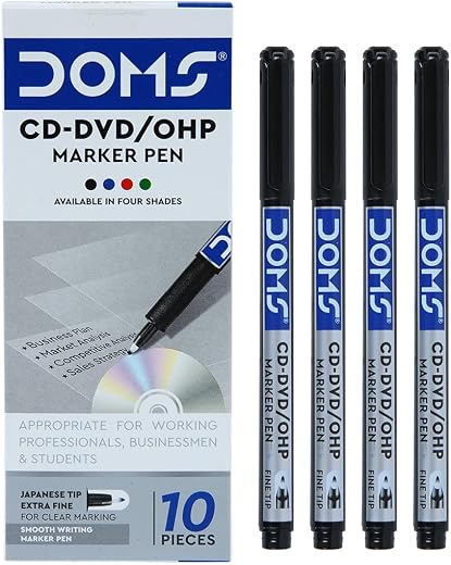 Doms CD-DVD/OHP Pens | Fine Tip Japanese Tip For Clear Marking | Marks On Most Surfaces | Unique Self Hydrating System | B...