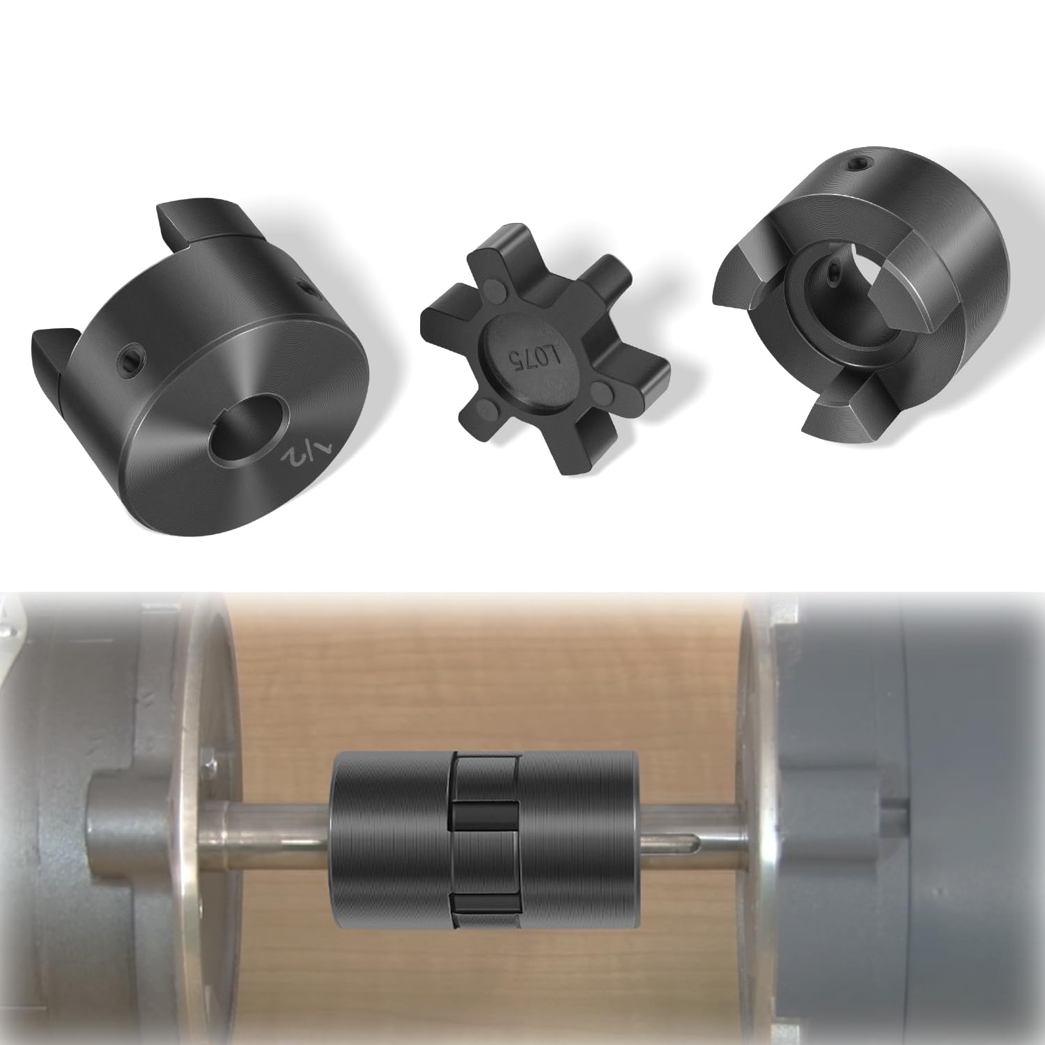 1/2" to 3/4" L075 Flexible 3-Piece L-Jaw Coupling Coupler Set & Buna-N NBR Rubber Spider for Log Splitter Hybrid Equipment