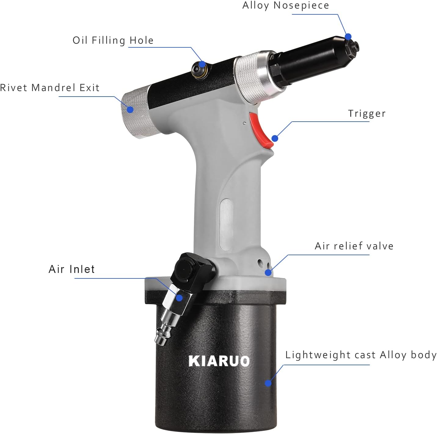 KIARUO Pneumatic Rivet Gun 316 532 18 332KRS50 with 1 Set of Extra